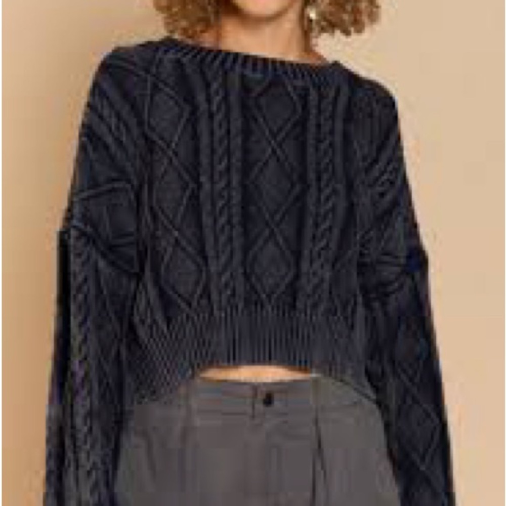 POL Navy Cable Knit Sweater